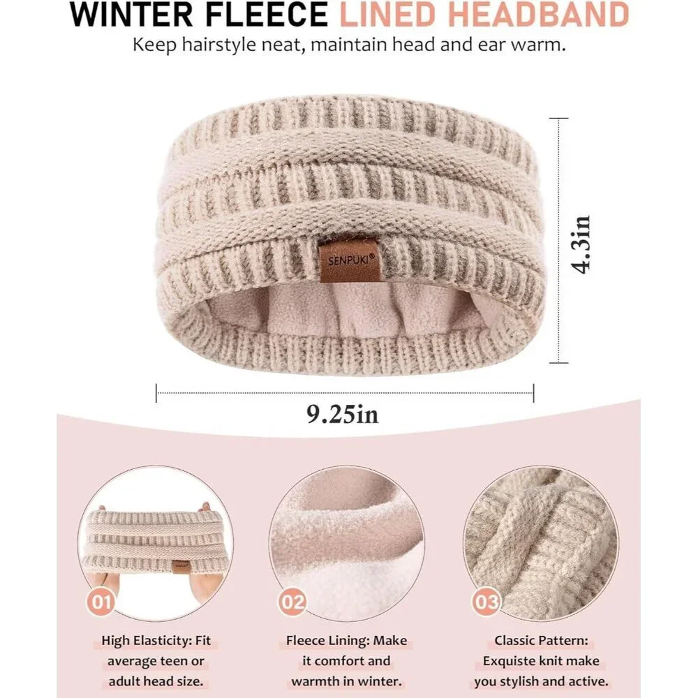 Women Winter Beanie Scarf Gloves Headband Set Knit Warm 4 Piece Gift White